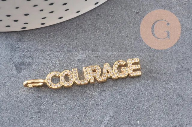 Gingerlily Perles Breloque COURAGE pendentif laiton doré 40mm x1