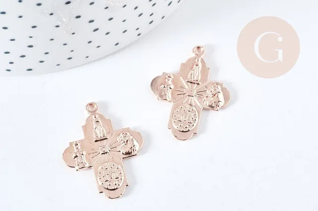Gingerlily croix pendentif zamac or rose 24mm x1