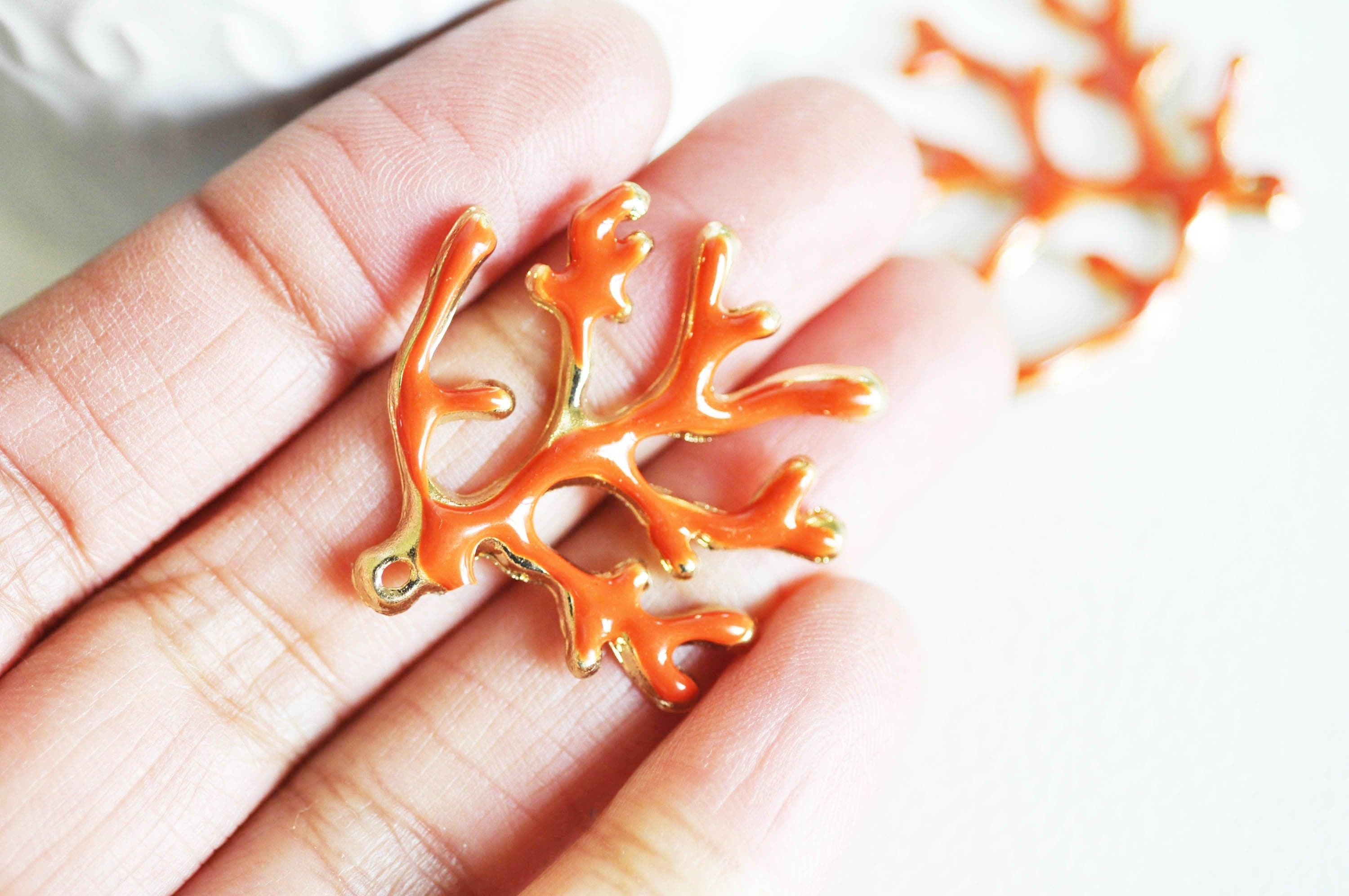 Gingerlily Pendentifs G1569 pendentif corail émail orange 35 mm