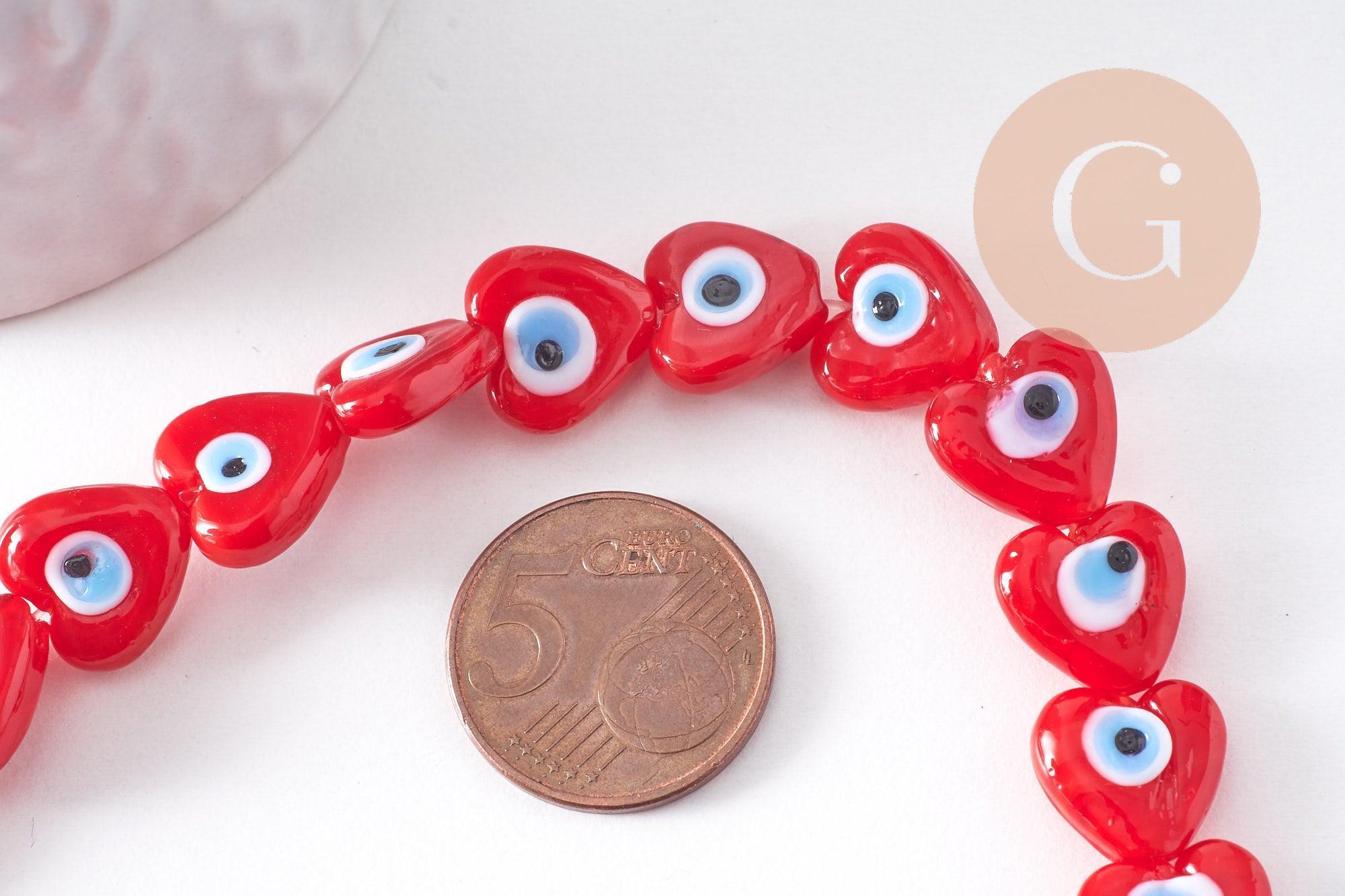 Gingerlily Perles coeur mauvais oeil G10393 verre rouge 12mm fil
