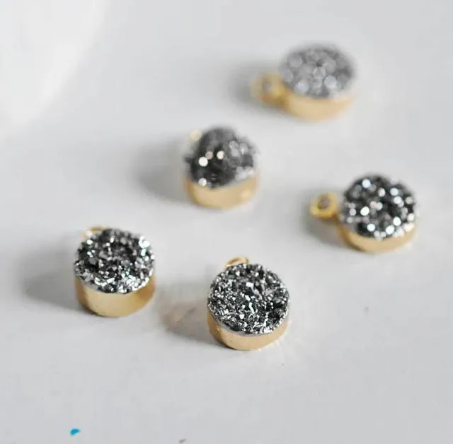 Gingerlily Pendentifs DIY Agate druzy pendentif gris 11mm doré