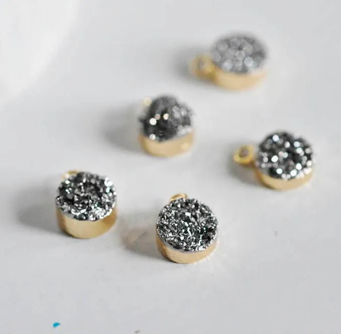 Gingerlily Pendentifs DIY Agate druzy pendentif gris 11mm doré