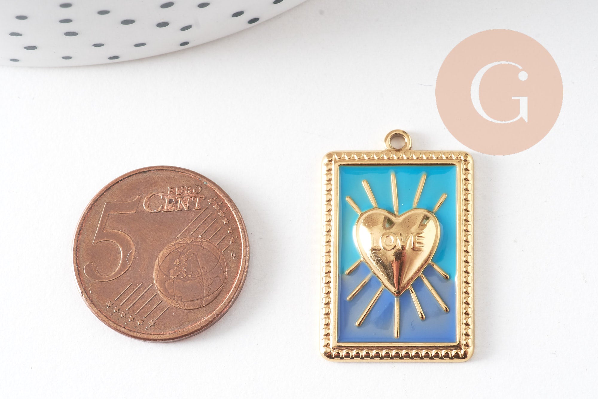 Gingerlily Pendentifs G10801 pendentif rectangle cœur bleu 28mm x1