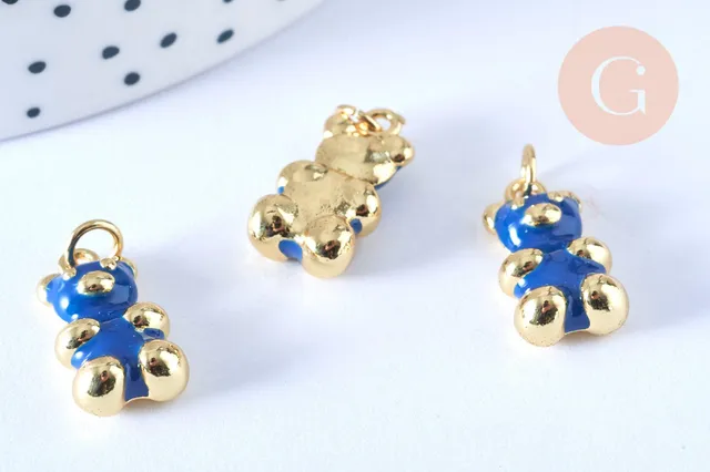 Gingerlily Pendentifs ourson laiton doré 17,5 mm résine bleue