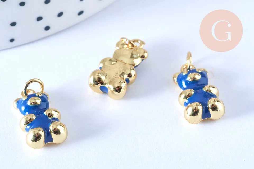 Gingerlily Pendentifs ourson laiton doré 17,5 mm résine bleue