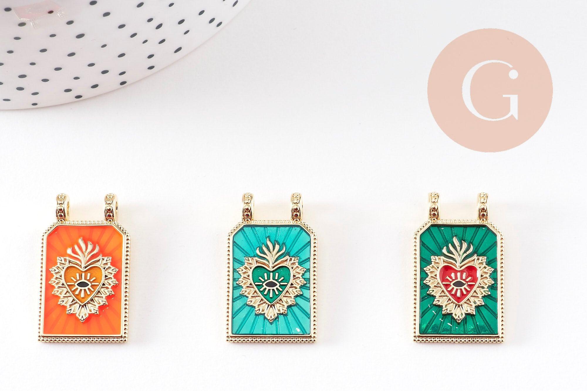 Gingerlily Pendentifs rectangle G10942 29mm coeur vert x1