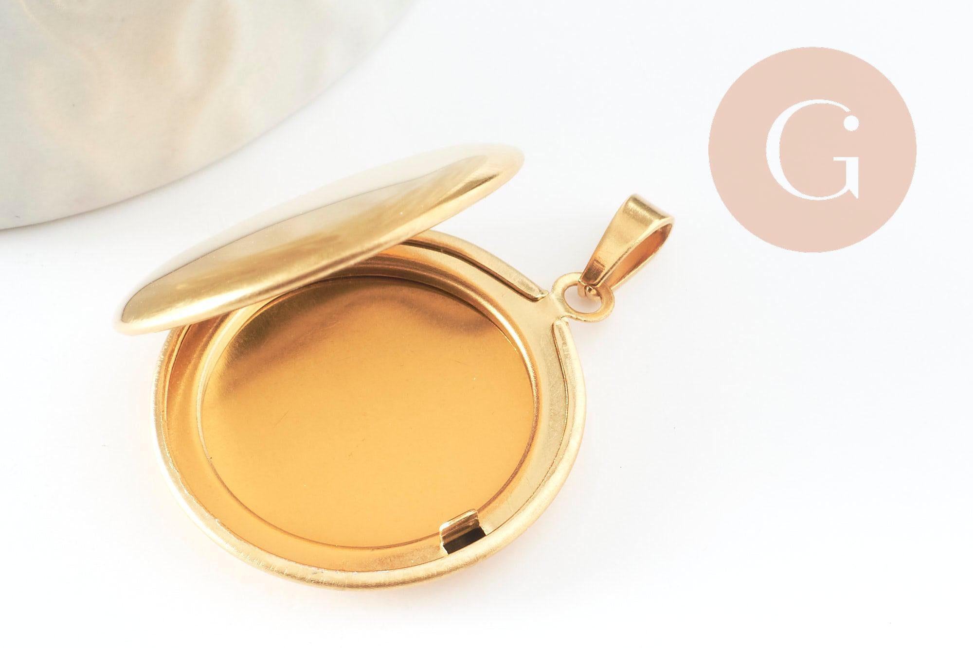 Gingerlily Locket rond pendentif médaillon doré 31mm x1
