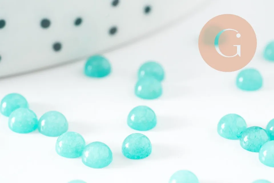 Gingerlily cabochon rond G9968 jade bleu 4mm x1