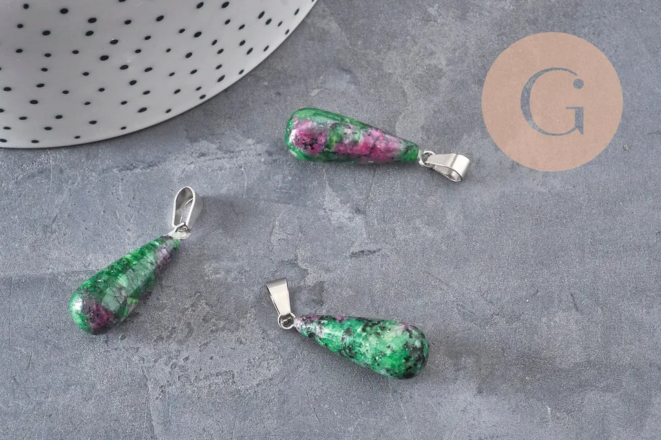 Gingerlily pendentif goutte rubis zoisite 28mm acier x1