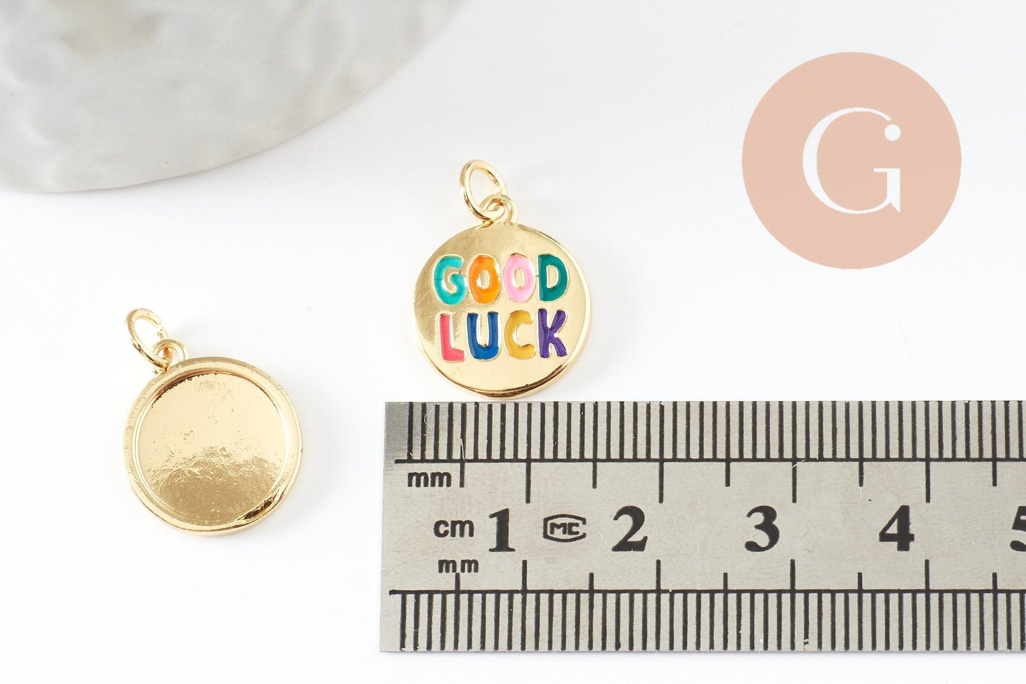 Gingerlily Pendentif rond Good Luck laiton doré 16mm G9934