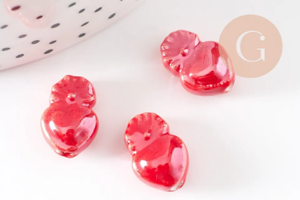Gingerlily Perles pour bijoux DIY G9347 cœur porcelaine rouge 16mm x10