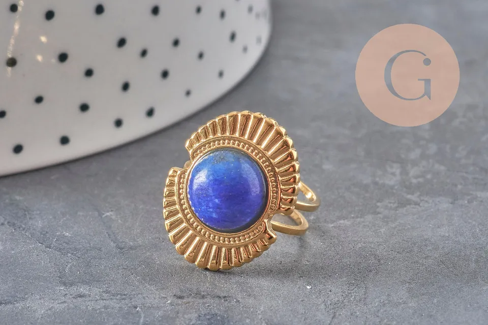 Gingerlily Bague réglable G11078 acier doré pierre bleue taille 53