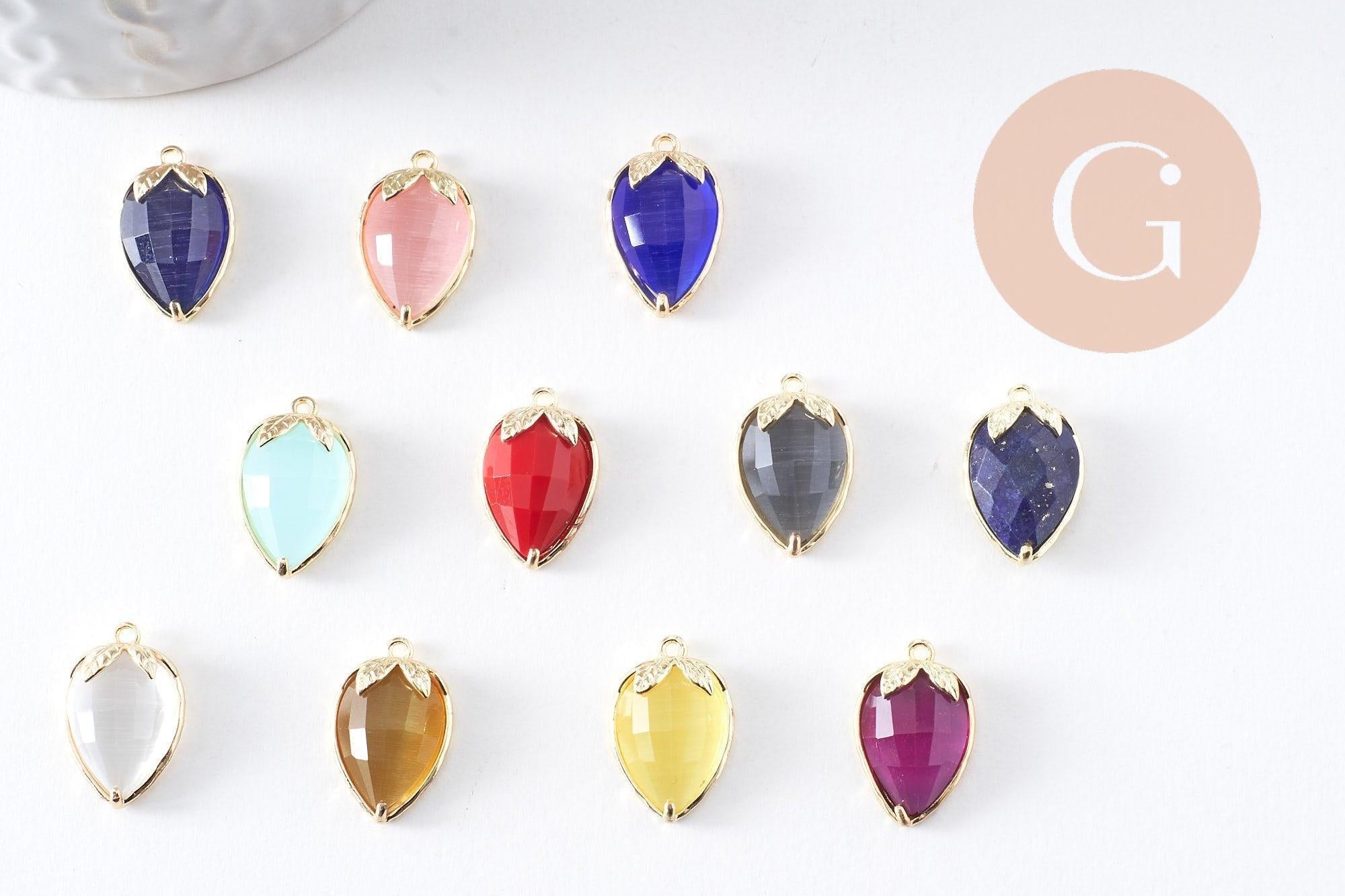 Gingerlily Pendentifs fraise pierre zircon doré 18mm rouge