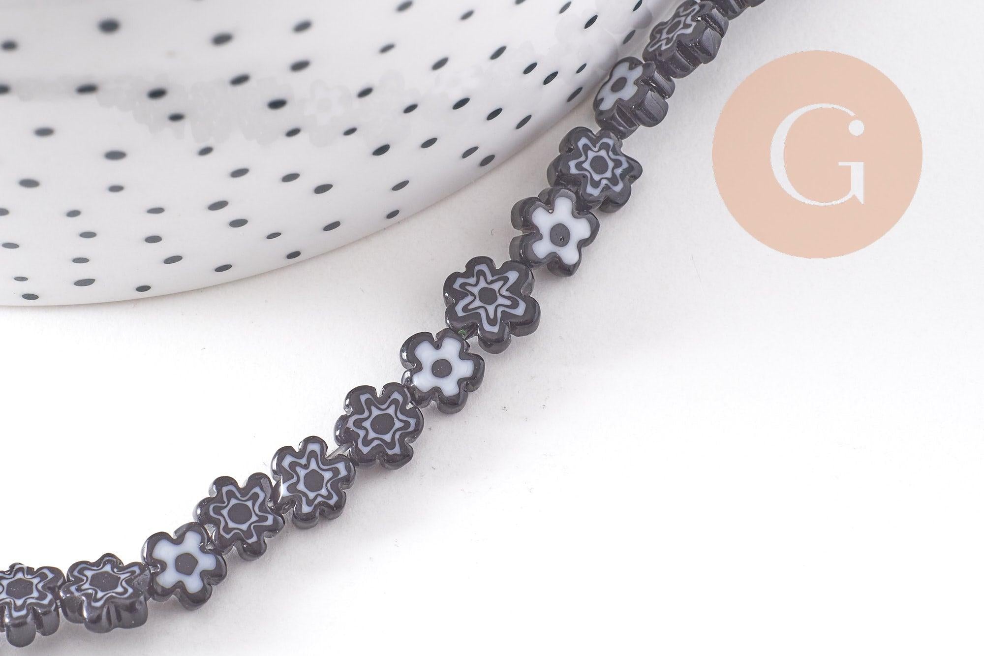 Gingerlily Millefiori Perles fleurs verre 6.5-9mm fil 40cm