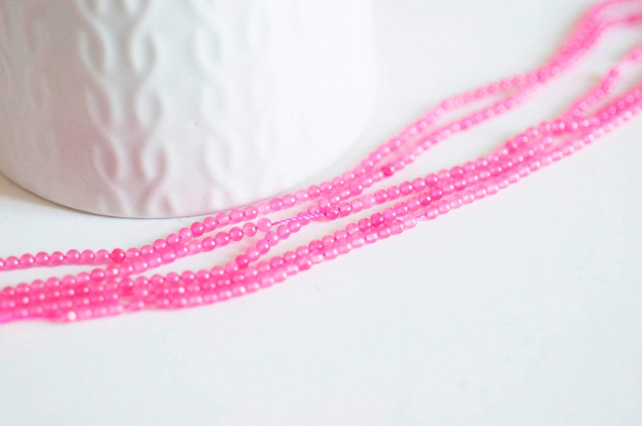 Gingerlily Jade rose 2 mm perle pierre naturelle fil 180 perles