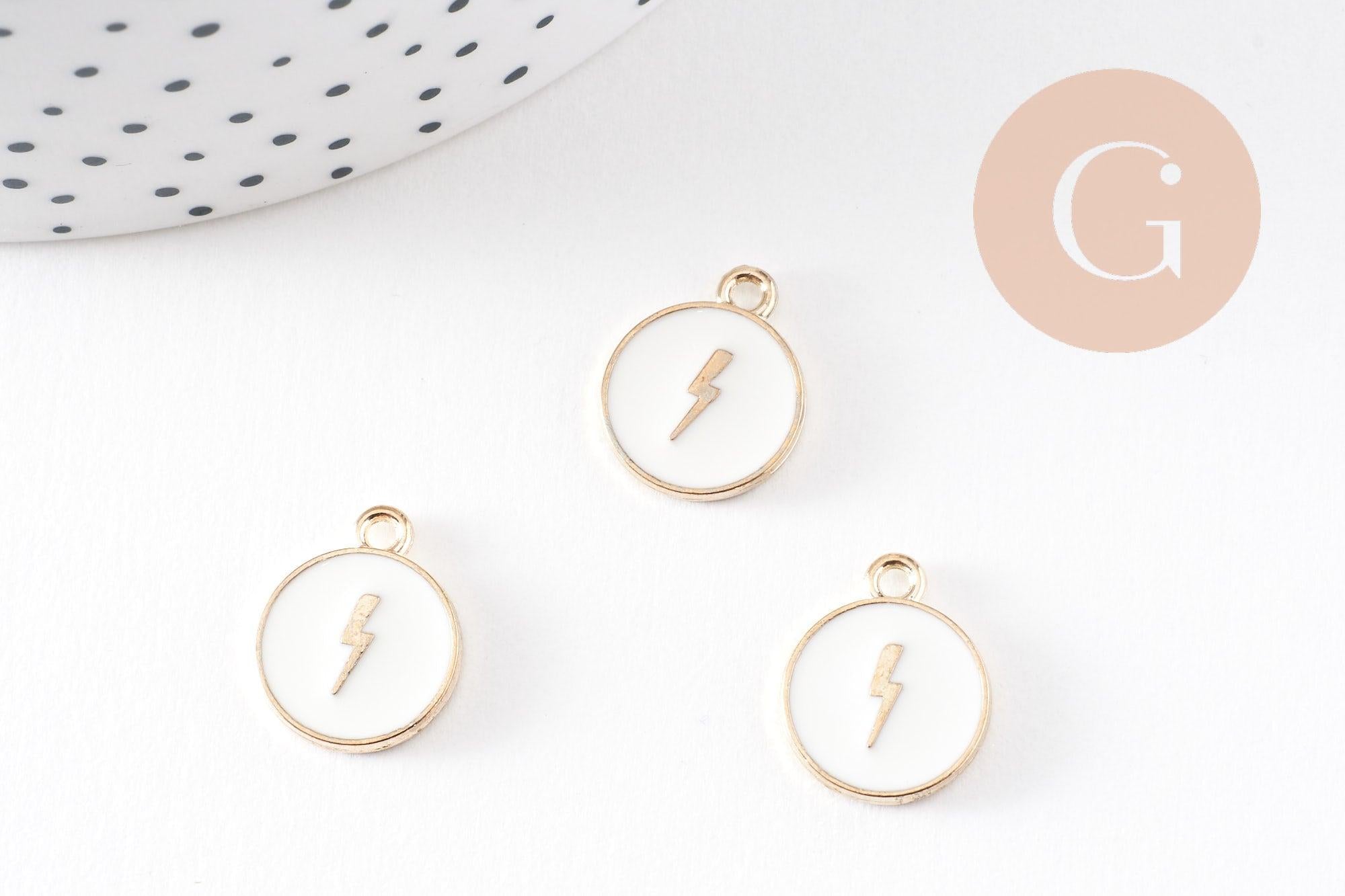 Gingerlily Pendentifs G9905 médaille éclair émail blanc x2