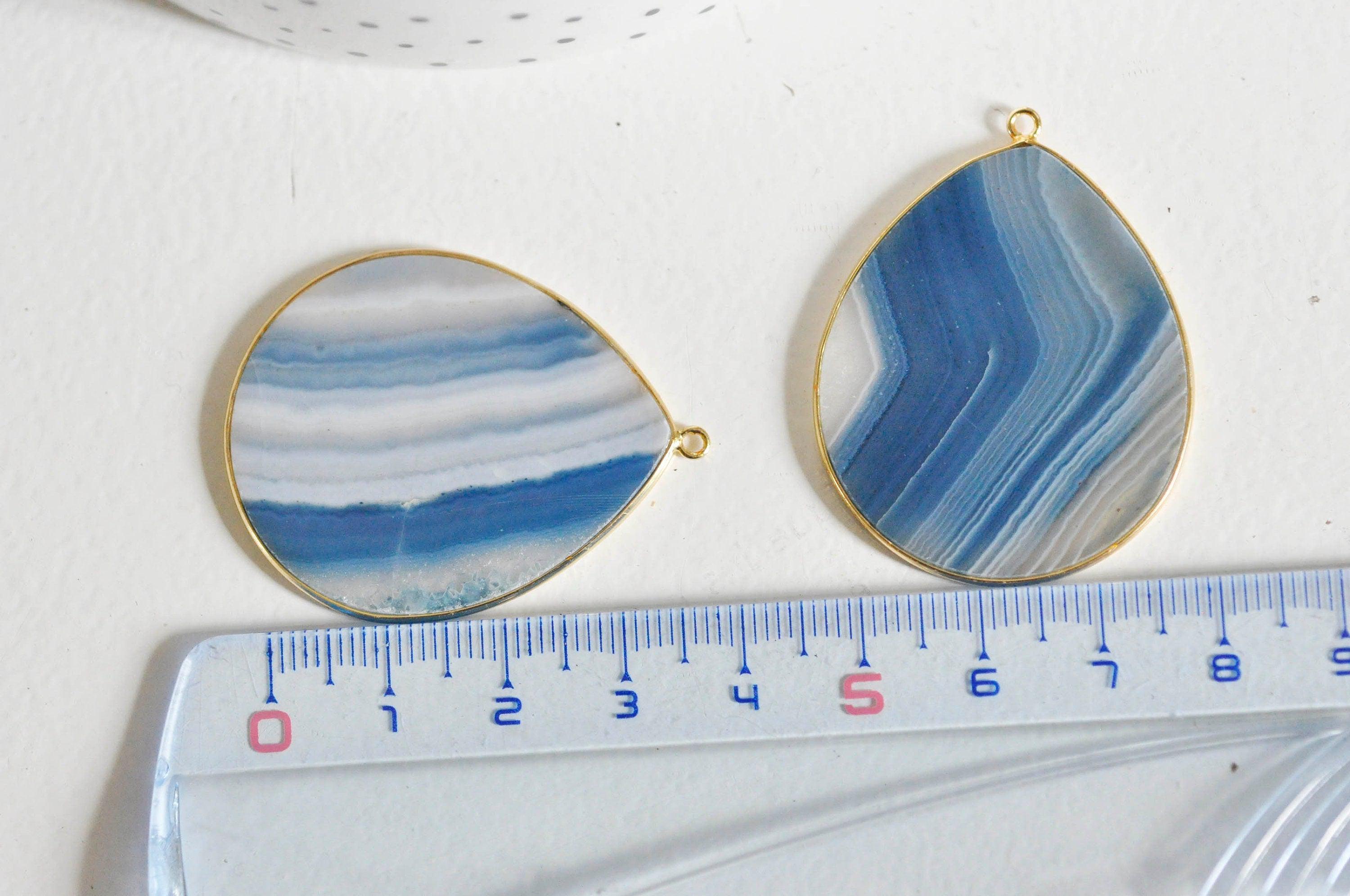 Gingerlily pendentif goutte G3719 agate bleue 41mm doré
