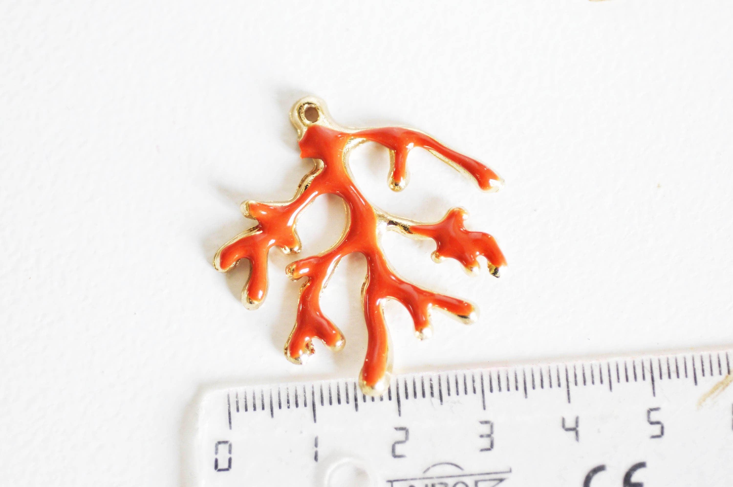 Gingerlily Pendentifs G1569 pendentif corail émail orange 35 mm