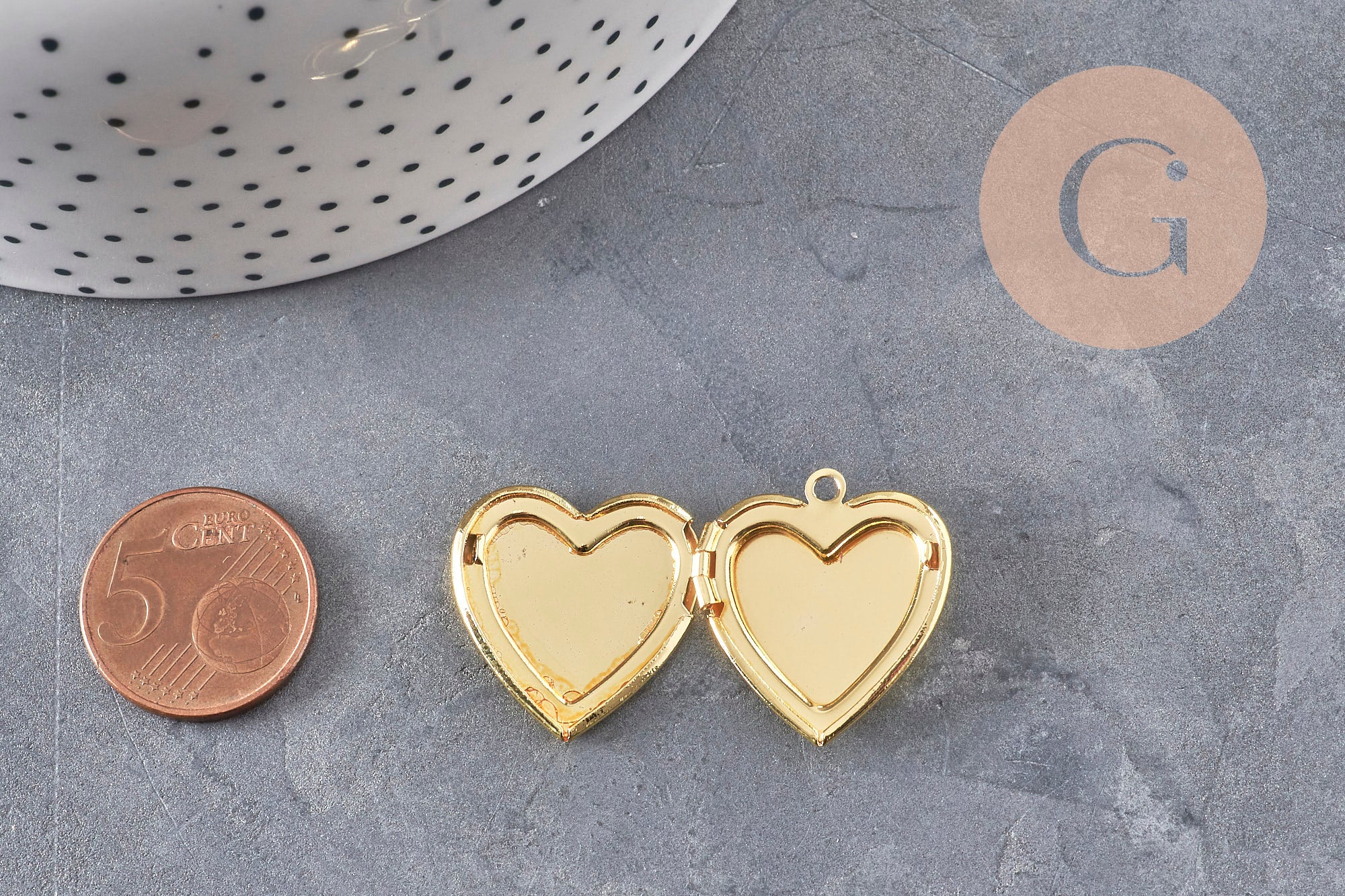 Gingerlily Pendentifs G11140 Locket Cœur Acier Doré 25mm