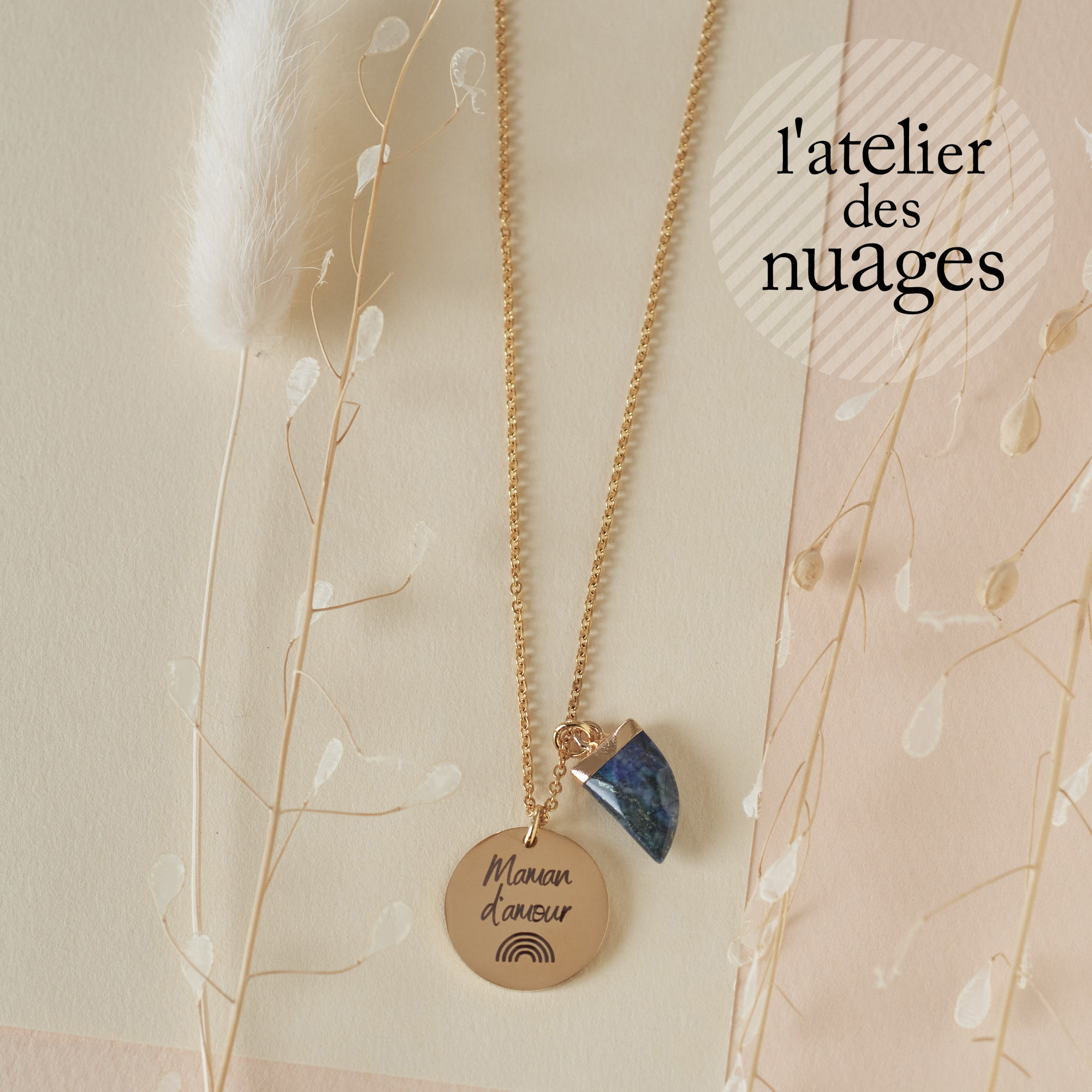 Gingerlily ADN11 collier médaille gravée arc-en-ciel acier