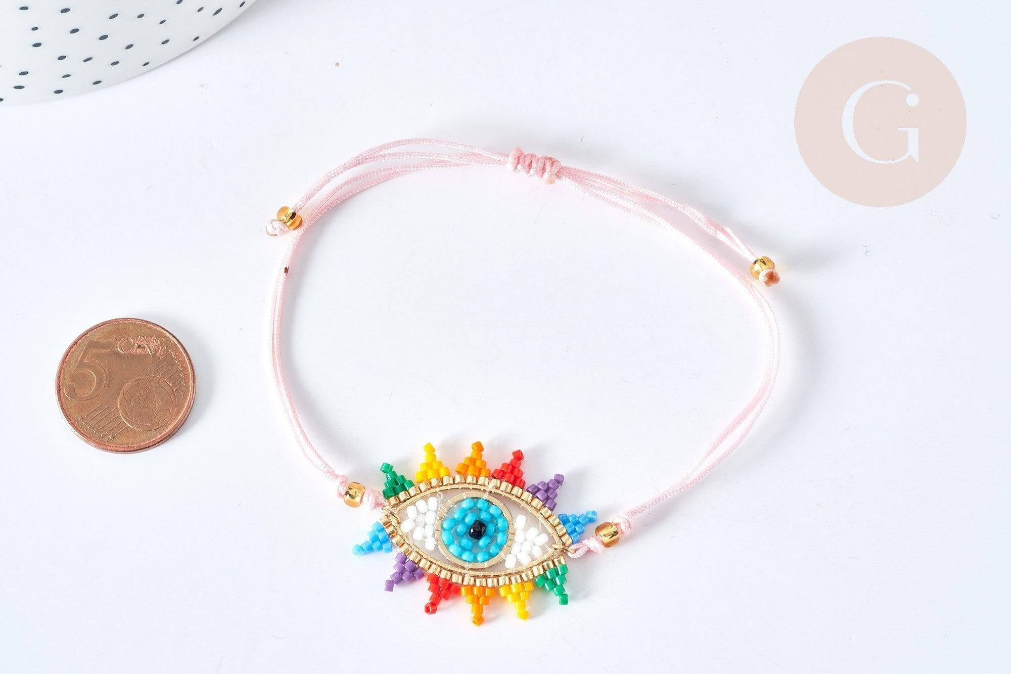 Gingerlily Perles G7689 bracelet mauvais œil rose 28 cm nylon