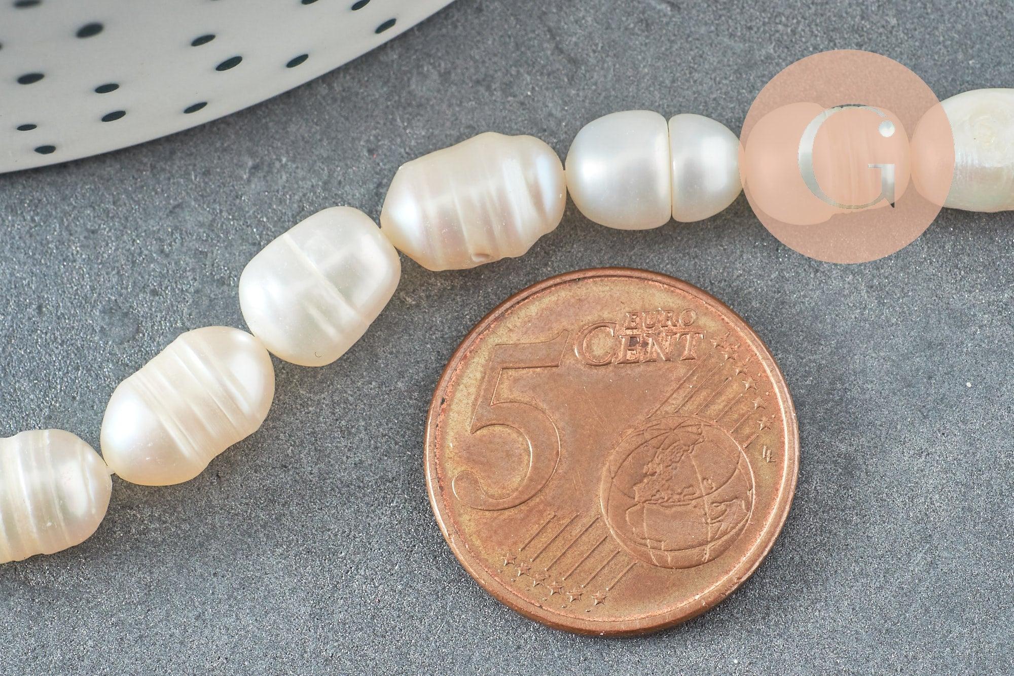 Gingerlily Perles eau douce blanches ovales 8,5-12mm fil 35cm