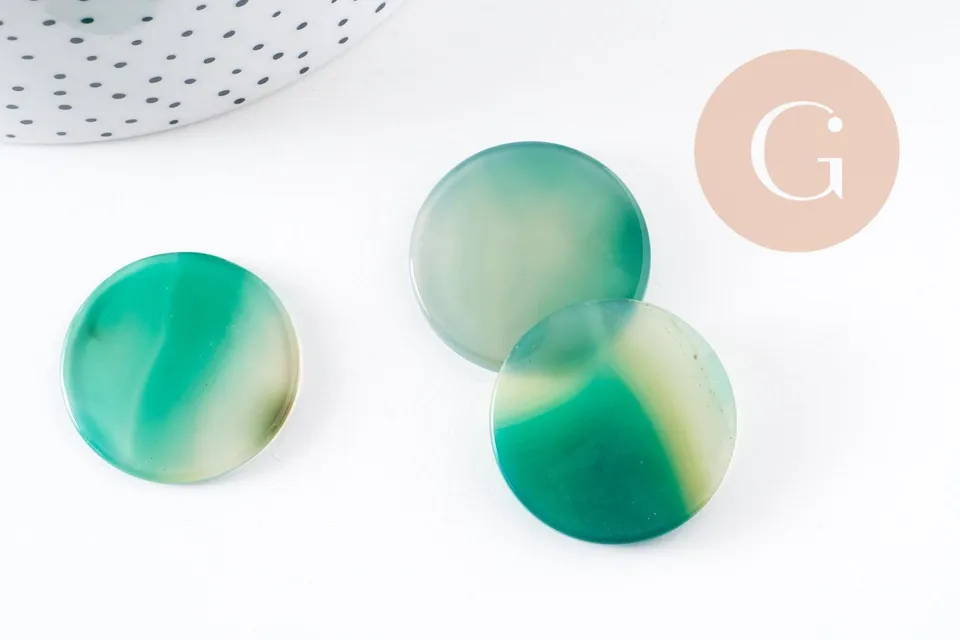 Gingerlily Cabochon rond onyx verte 30mm x1 naturelle polie