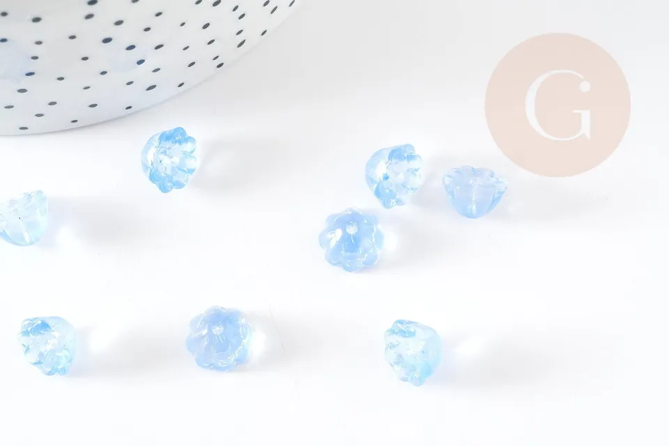 Gingerlily Perle fleur verre bleu ciel 11mm x10