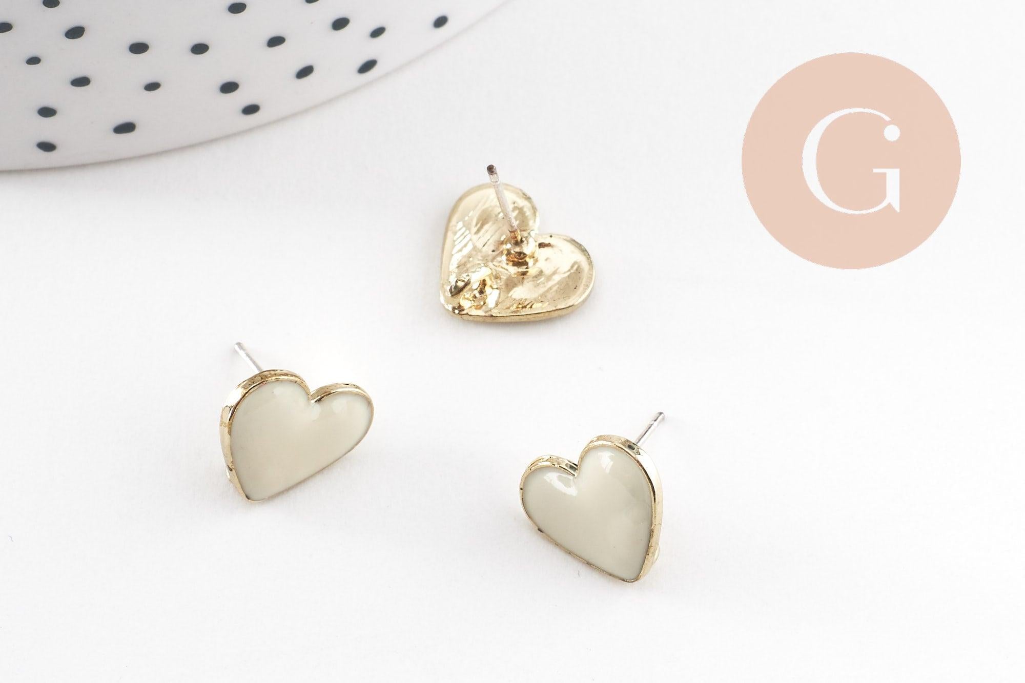 Gingerlily G9900 boucles puces coeur doré émail blanc 11,5mm