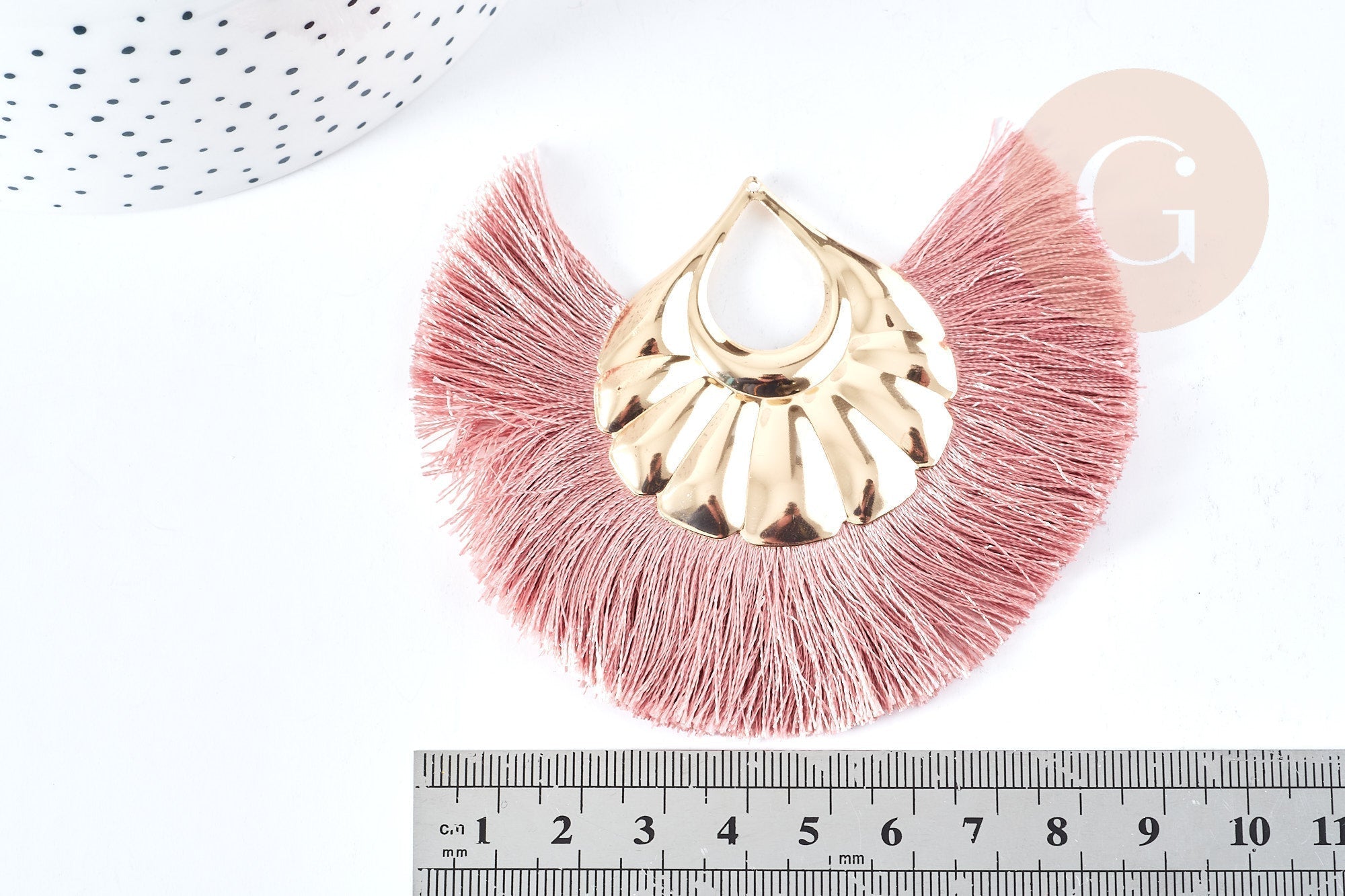 Gingerlily Pendentifs G8374 pompon rose clair doré 85mm x2