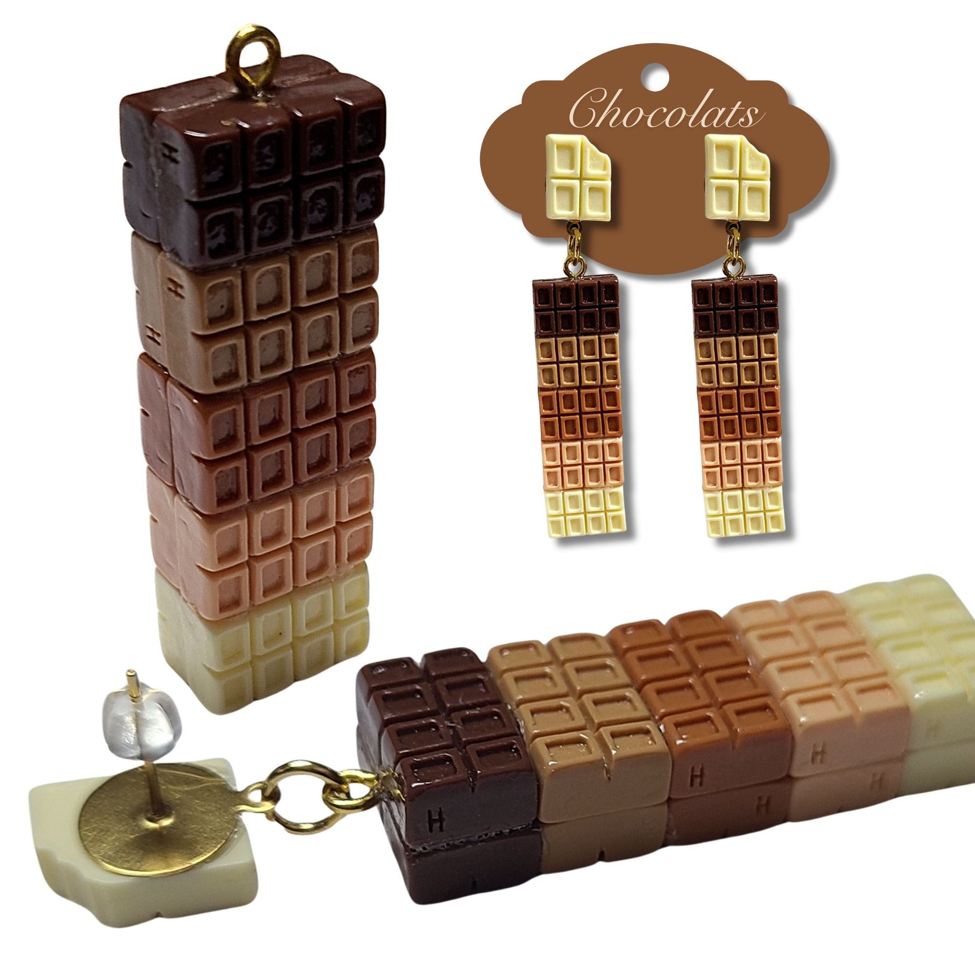 ARTSHOP Kit Boucles d'Oreilles Chocolats Tablettes Résine Inox