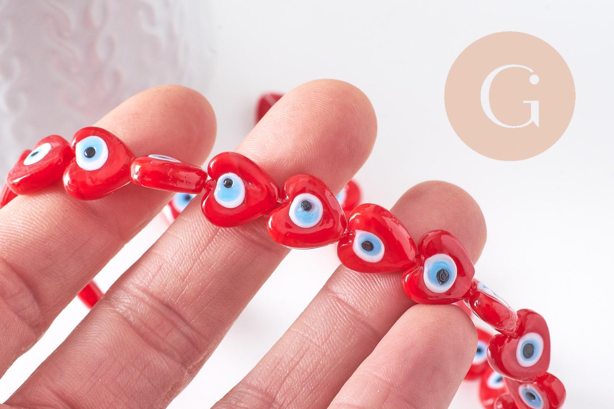 Gingerlily Perles coeur mauvais oeil G10393 verre rouge 12mm fil