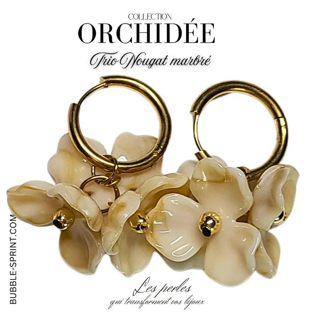 ARTSHOP Trio d'Orchidées créoles kit DIY Nougat 28mm