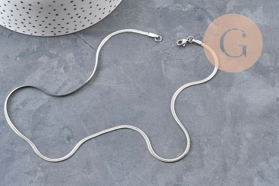 Gingerlily Chaînes collier serpent acier platine 2,2mm 45cm x1