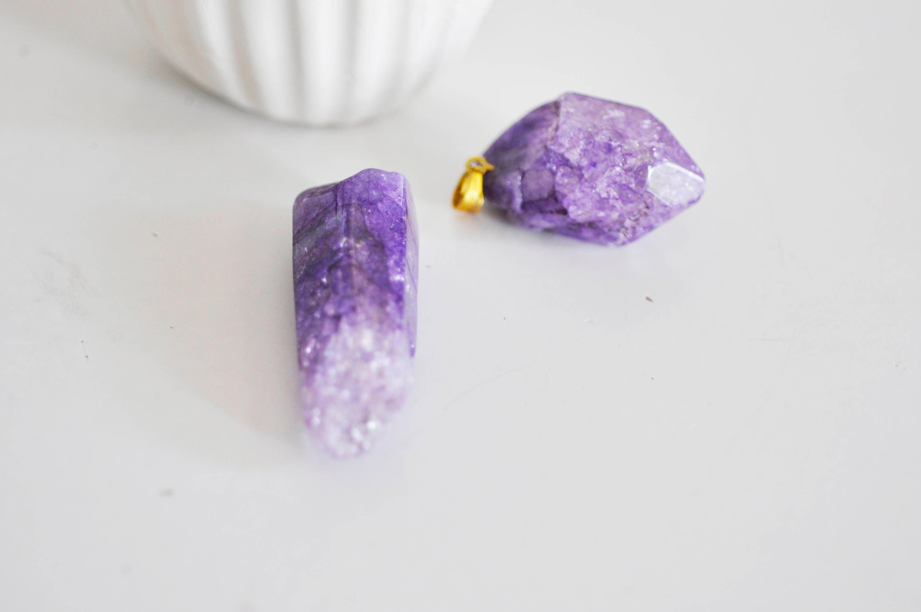 Gingerlily Pendentifs cristal violet pendentif pierre support doré