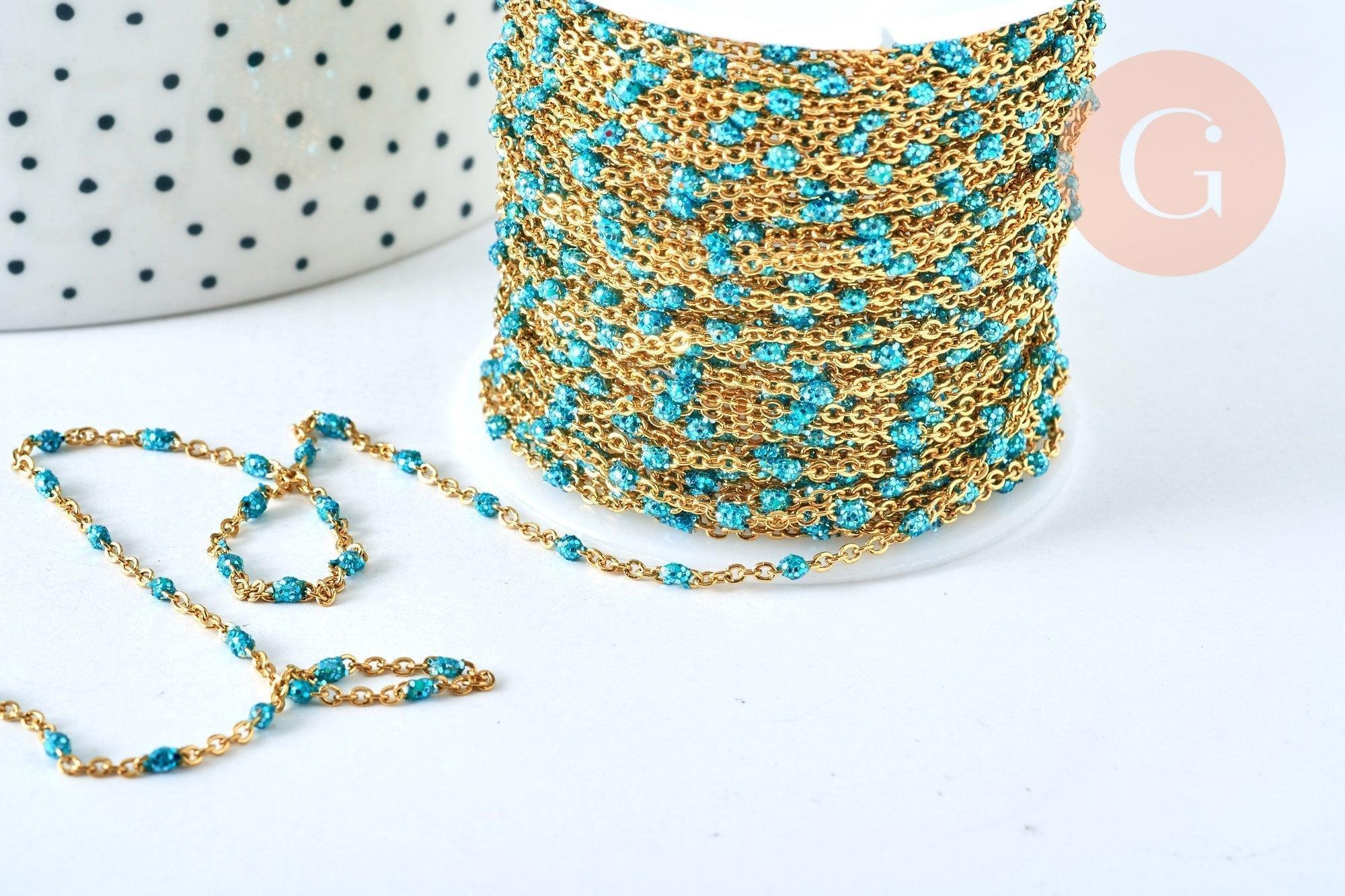 Gingerlily Chaînes G6892 chaîne acier doré résine bleue 1 m