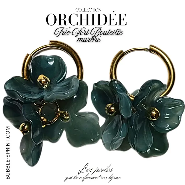 ARTSHOP Trio d'Orchidées créoles vert bouteille marbré
