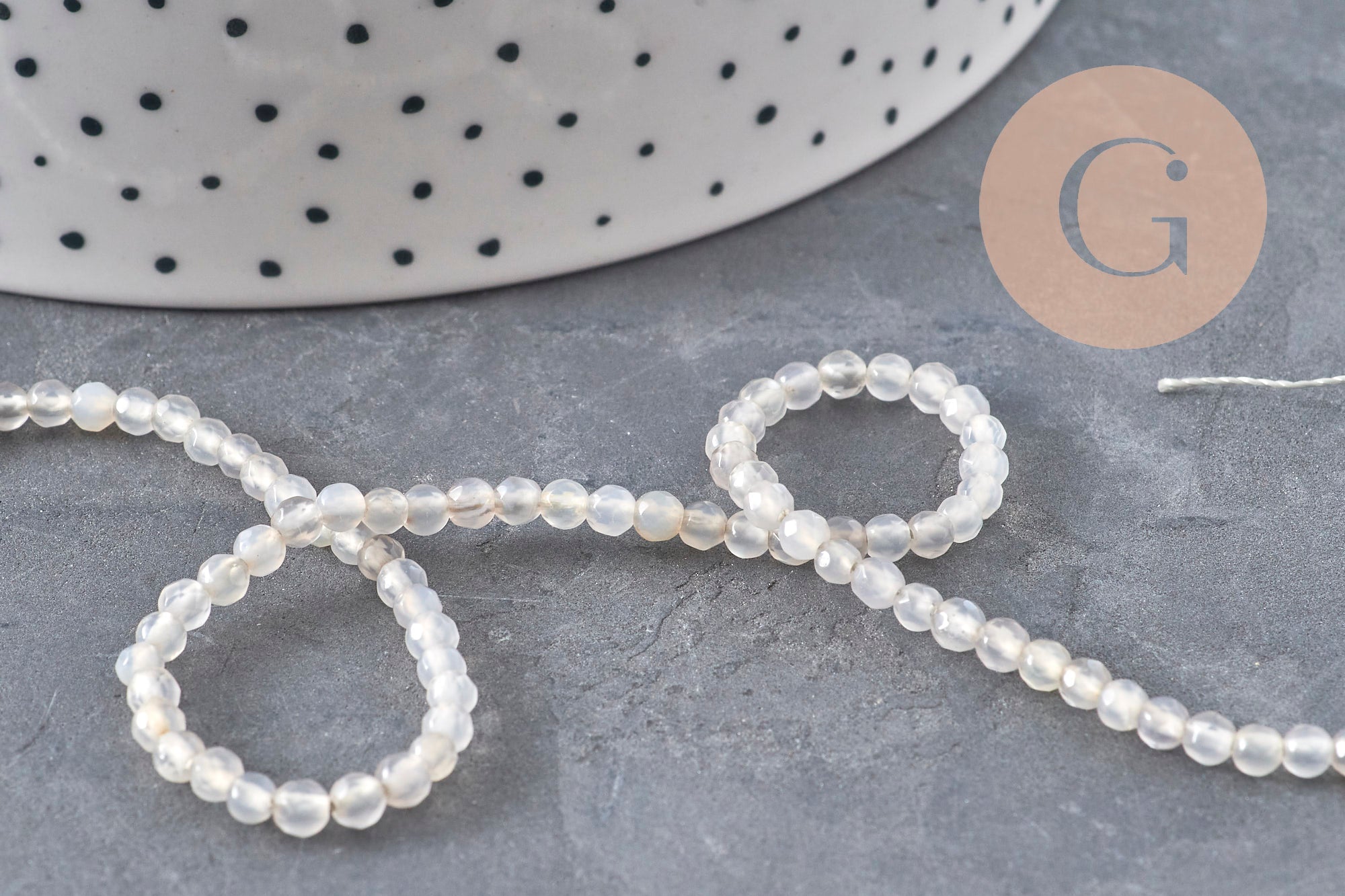 Gingerlily Perles G11095 perles agate grise facettées 3mm fil 38cm