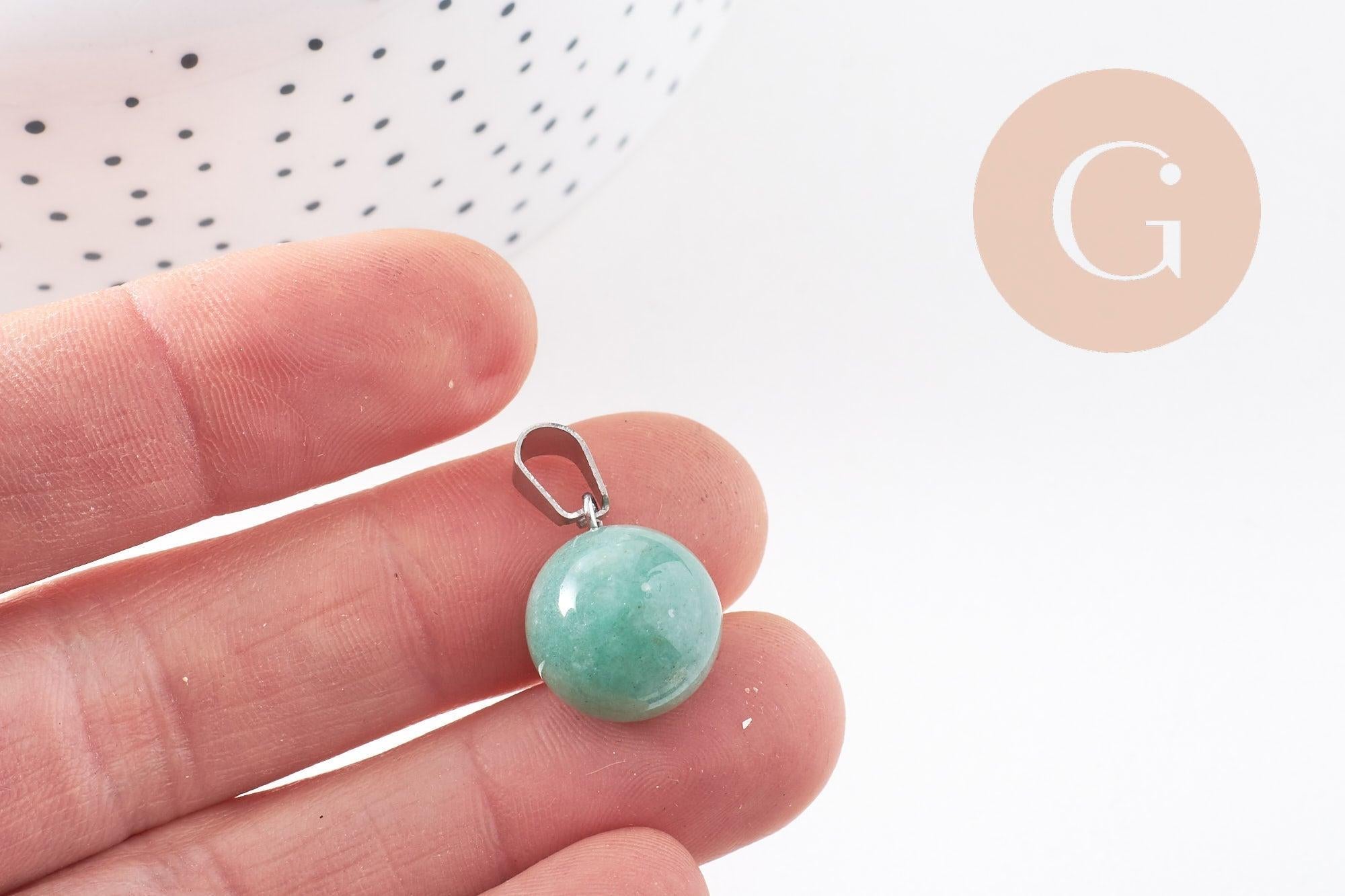 Gingerlily Pendentif rond aventurine verte 17mm acier platine