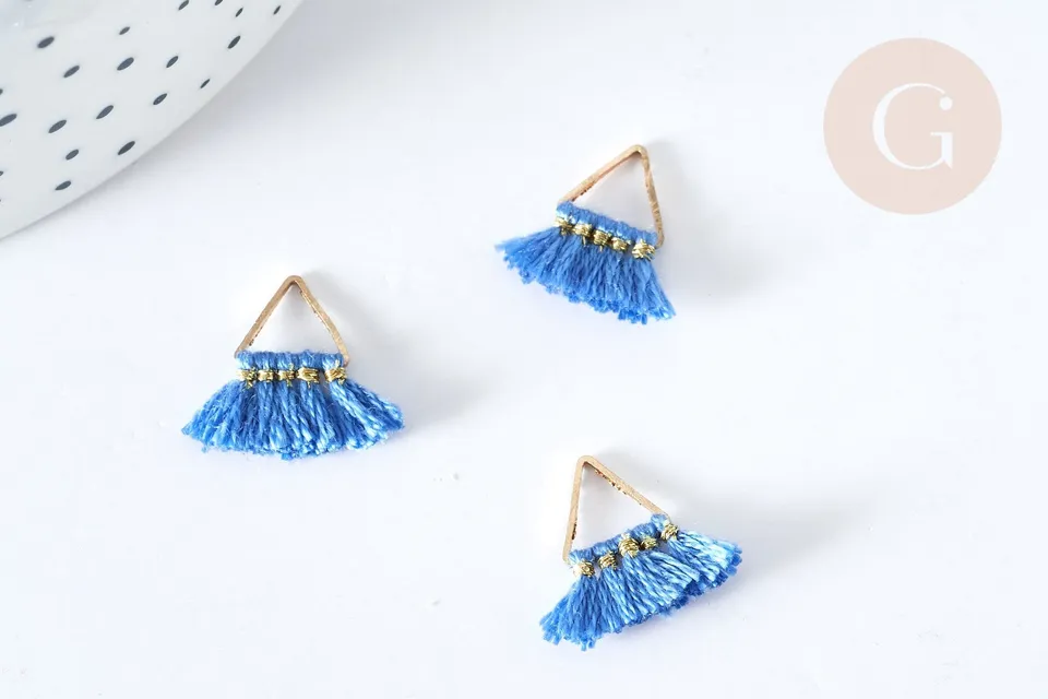 Gingerlily Pendentifs G8217 breloque pompon bleu 15mm x1 doré