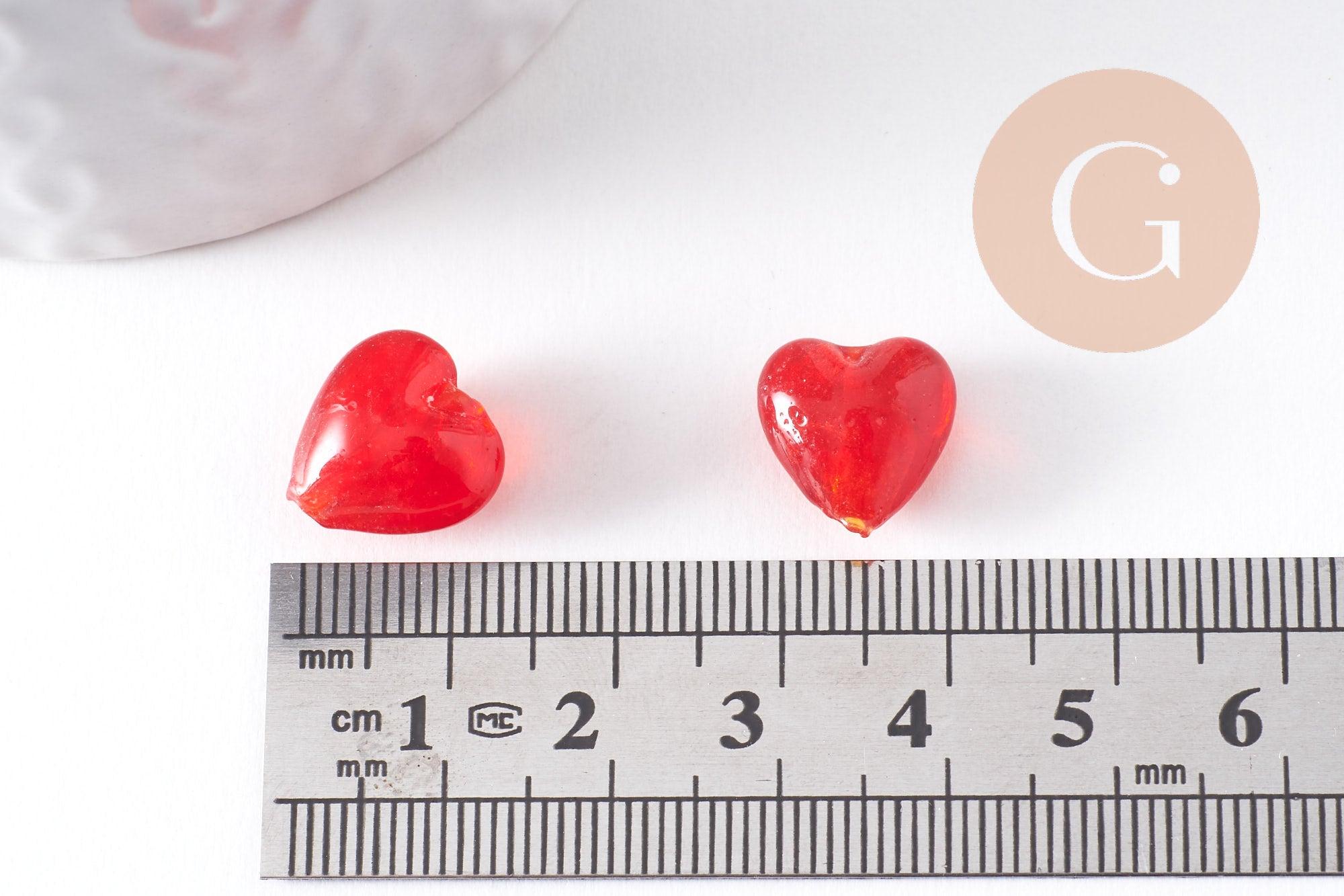 Gingerlily Perles pour bijoux DIY cœur verre rouge 12mm x10 G10389