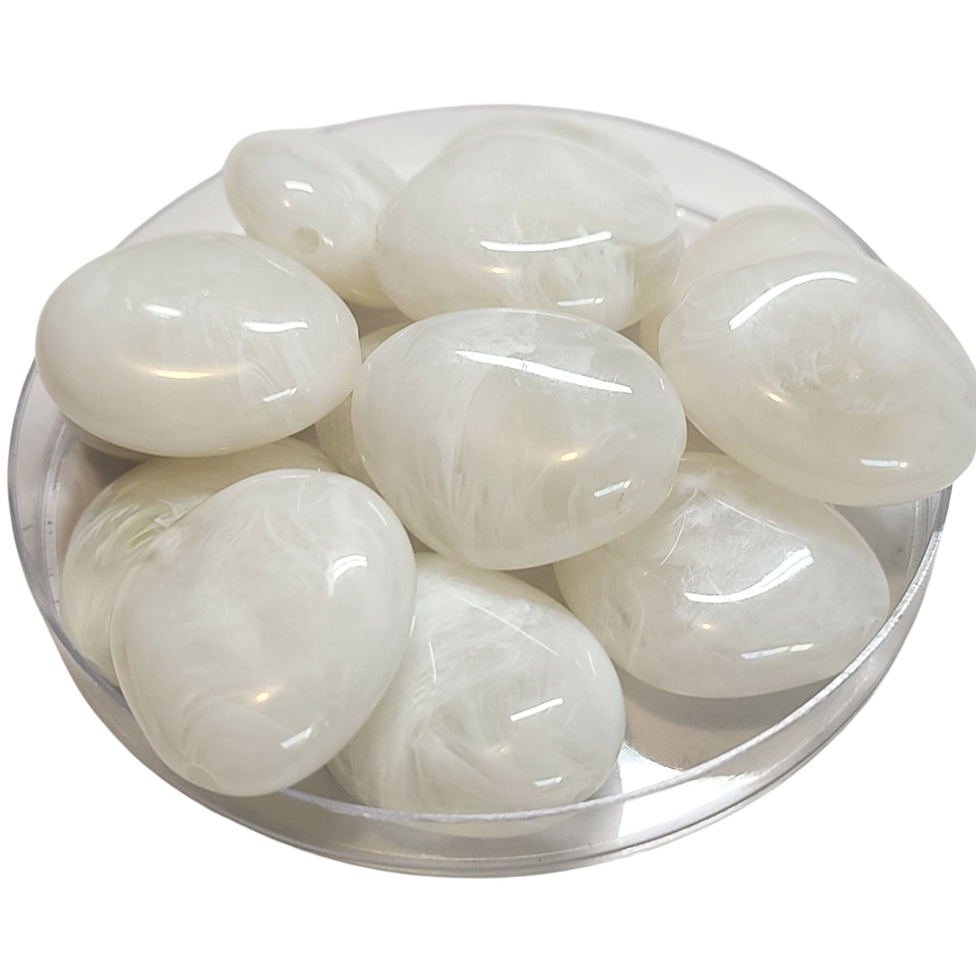 ARTSHOP Galets Tika Blanc marbré perle acrylique 30 mm