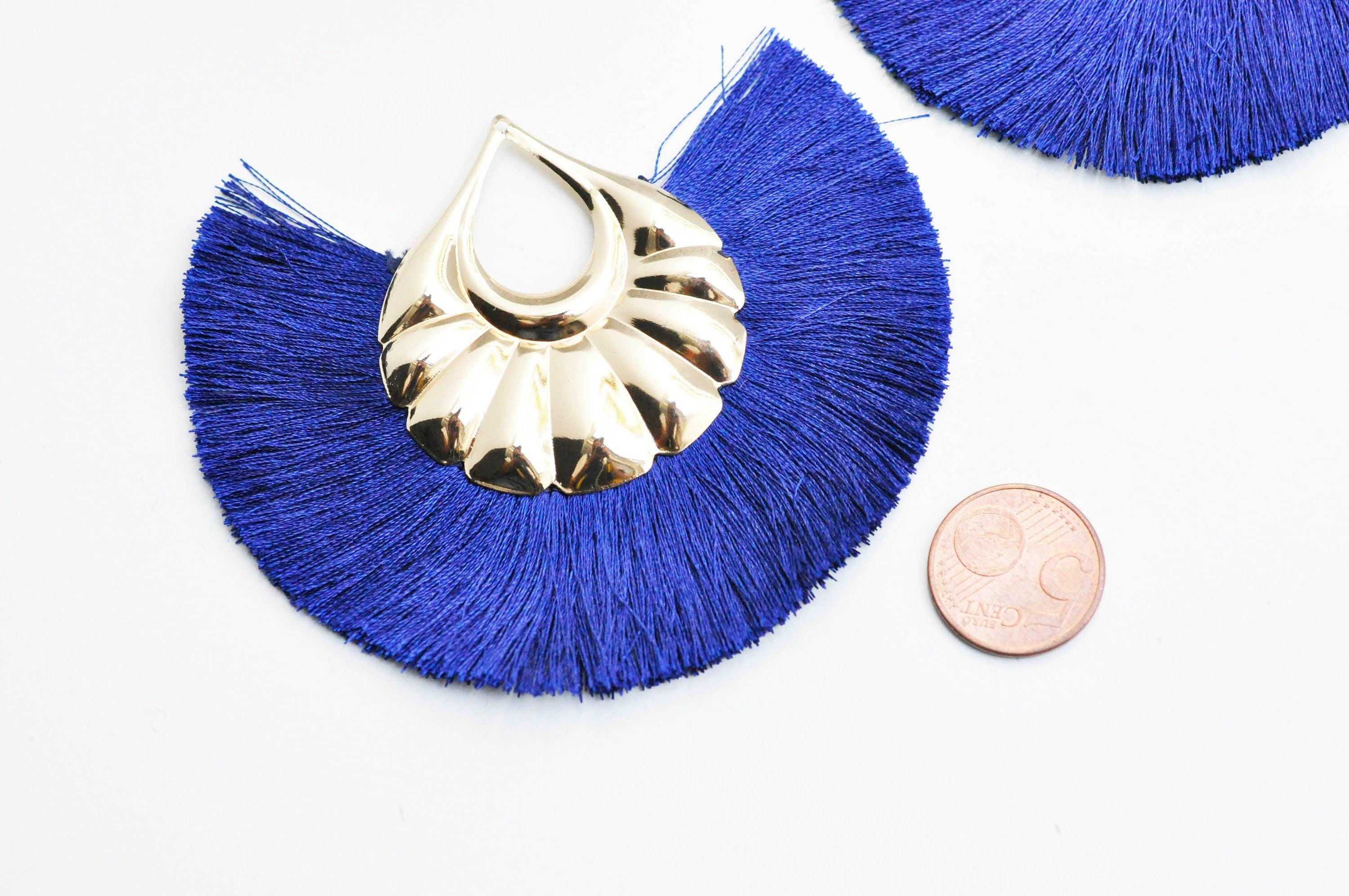 Gingerlily Pendentif pompon fil bleu doré 85mm lot 2