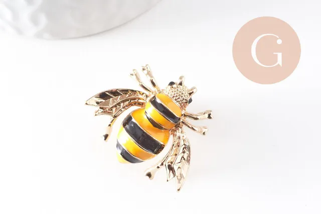 Gingerlily G9923 broche abeille émail noir jaune doré 29mm