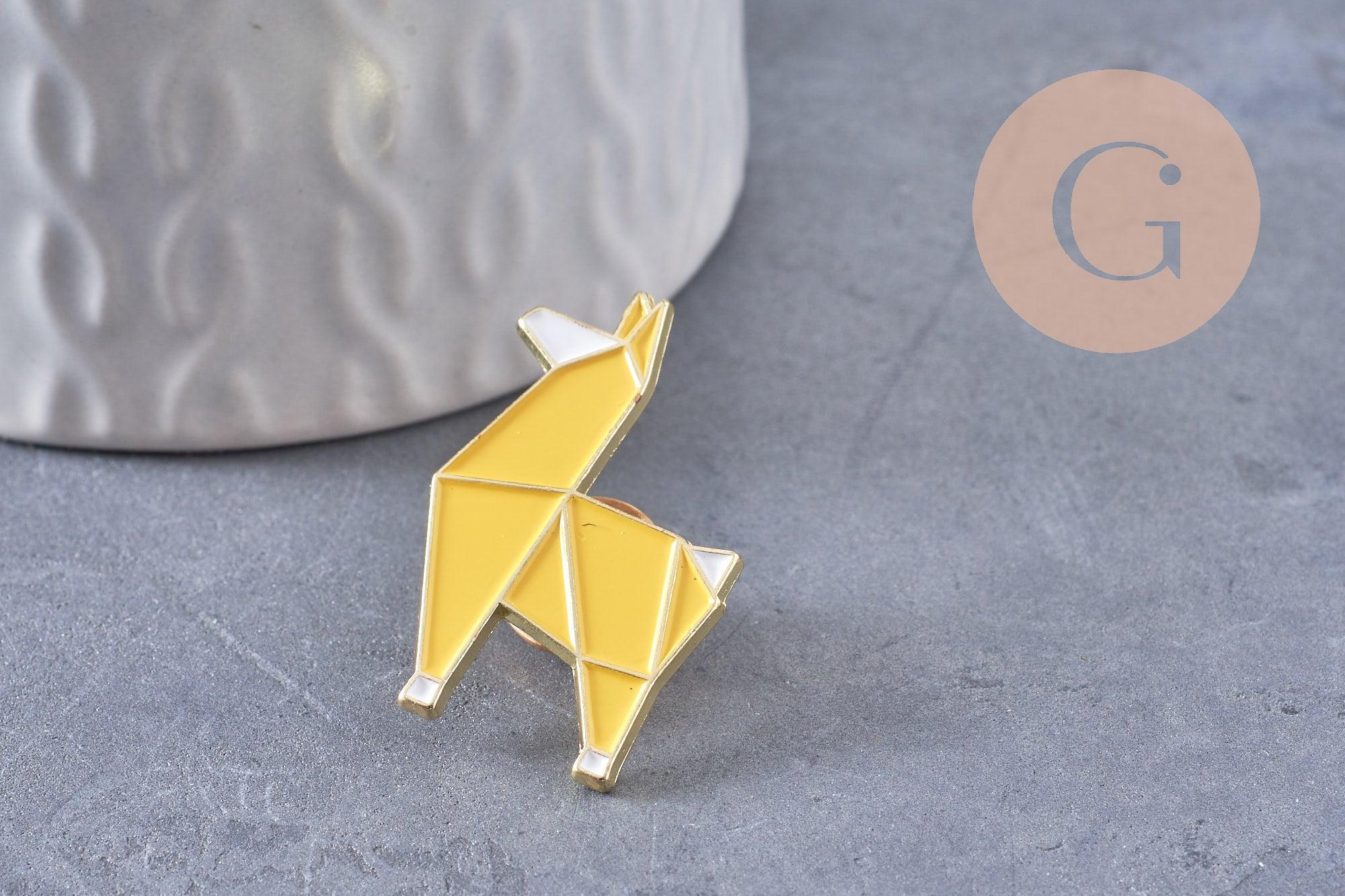 Gingerlily Broche Pins Caniche Origami Doré Jaune 32mm