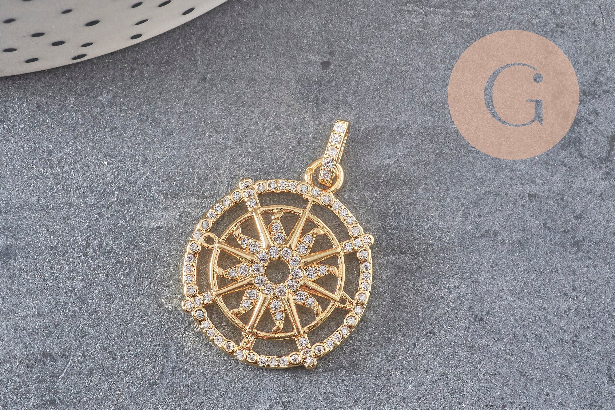 Gingerlily Pendentif médaille soleil boussole doré 21mm G3552