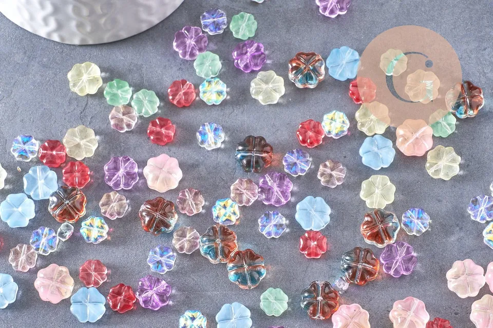 Gingerlily Perles pour bijoux DIY G10367 perle fleur verre multicolore x10