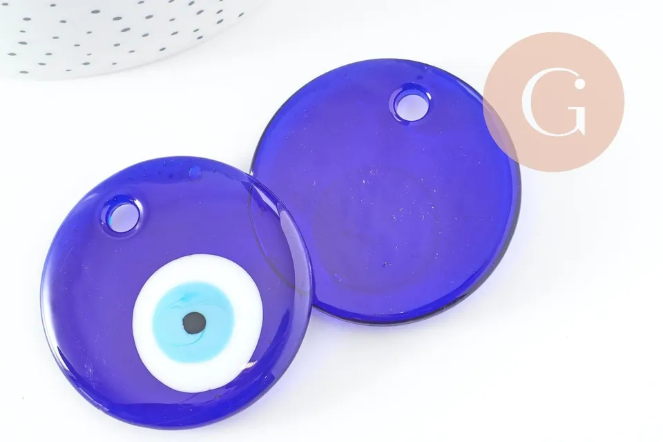 Gingerlily G9445 pendentif rond mauvais œil verre bleu roi 50mm x1