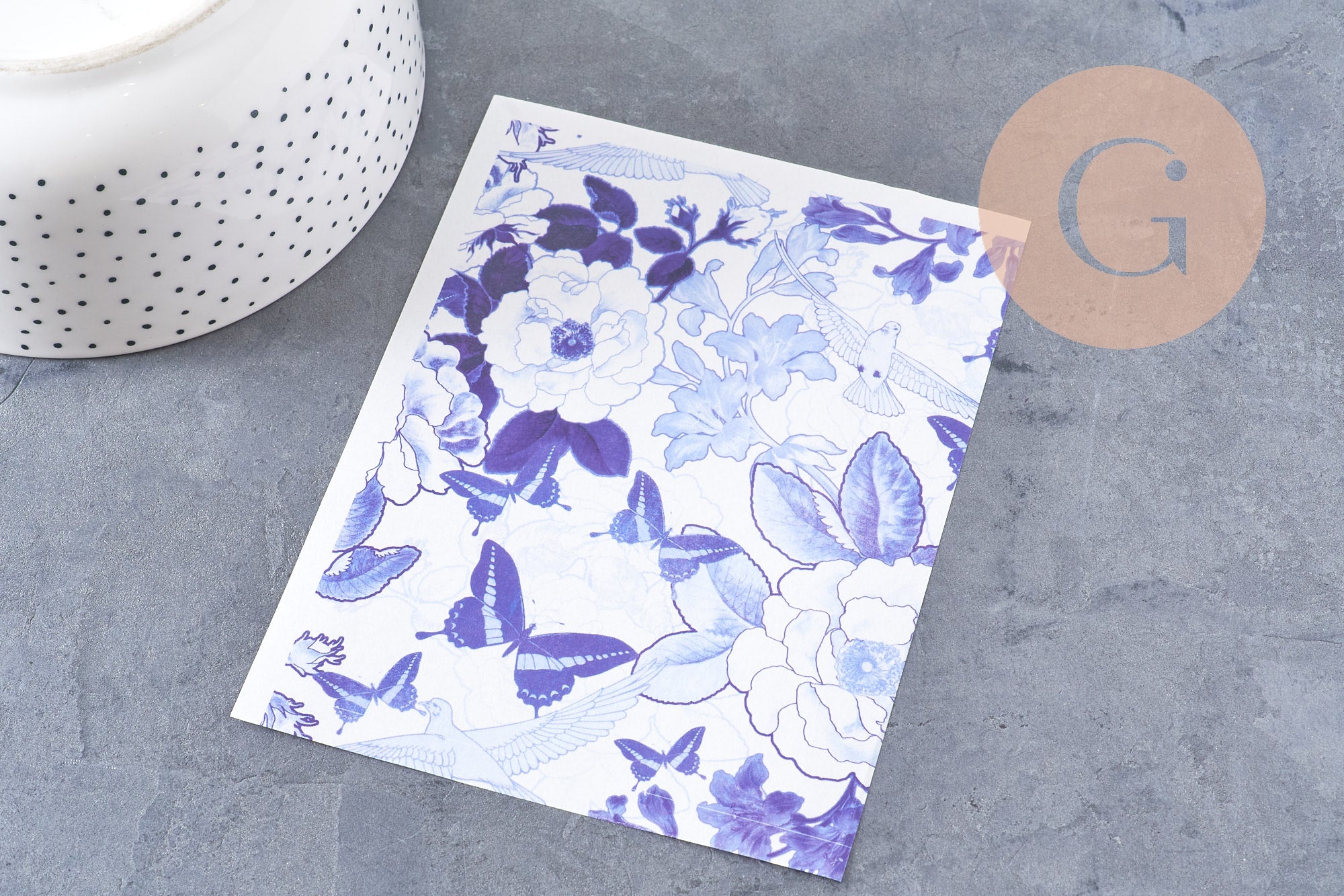 Gingerlily Pâte polymère G10778 feuille transfert Jouy bleu 14x10 cm