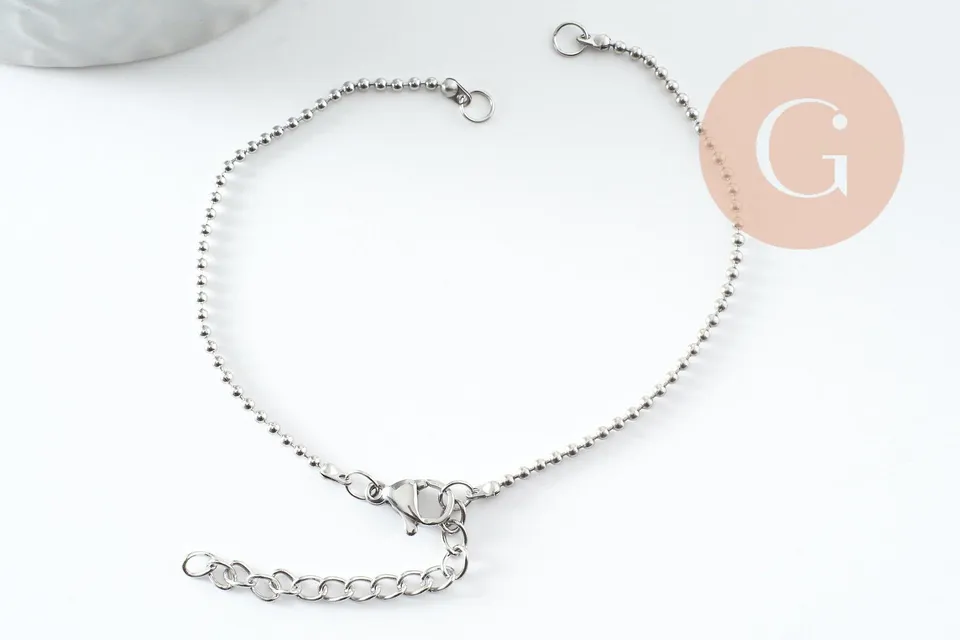 Gingerlily Base bracelet boule G9482 acier platine 16,6cm x1